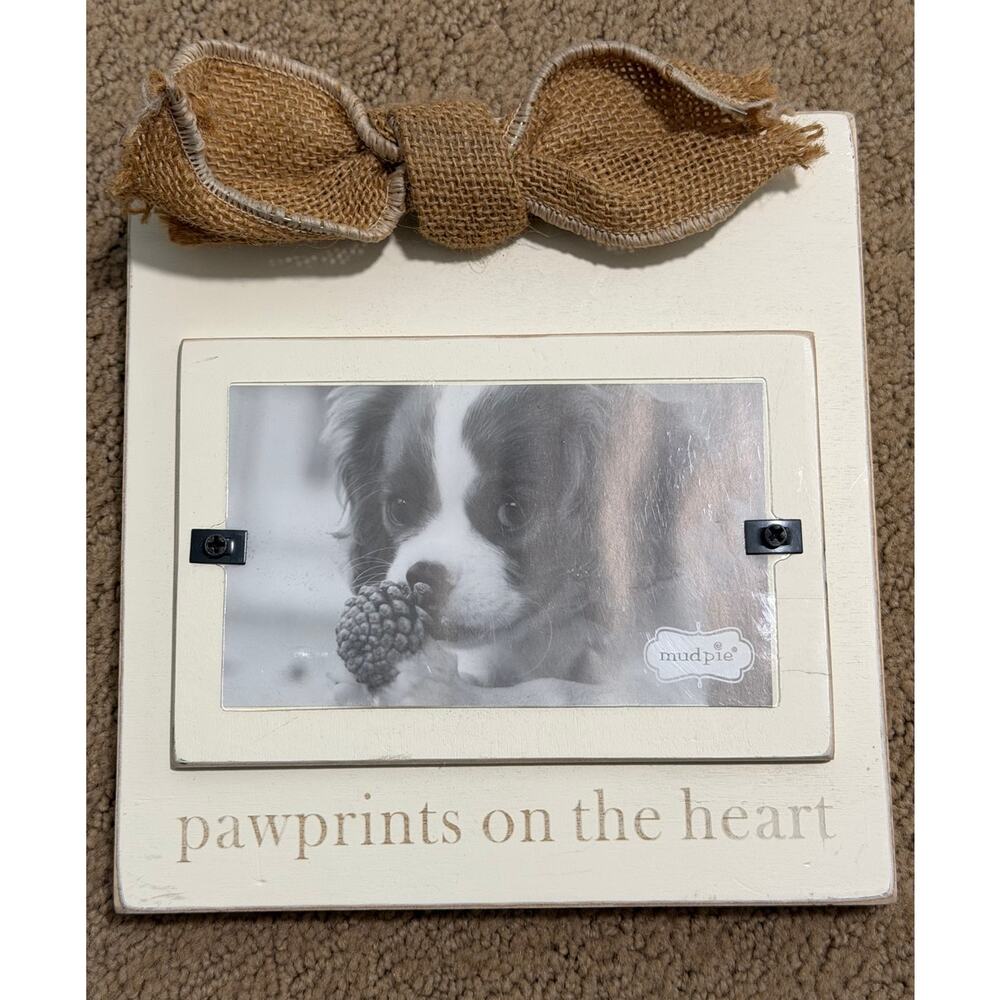 Pawprints on the Heart Pet Animal Dog Cat Picture Frame Raffia Bow Mud Pie NEW